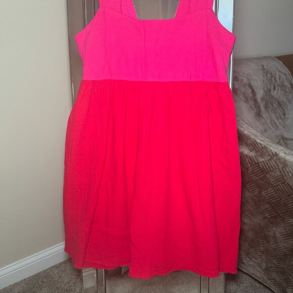 NEW Natural Life Boho Mini Dress Size Large Red Pink Colorblock Cotton Elastic - Picture 3 of 9